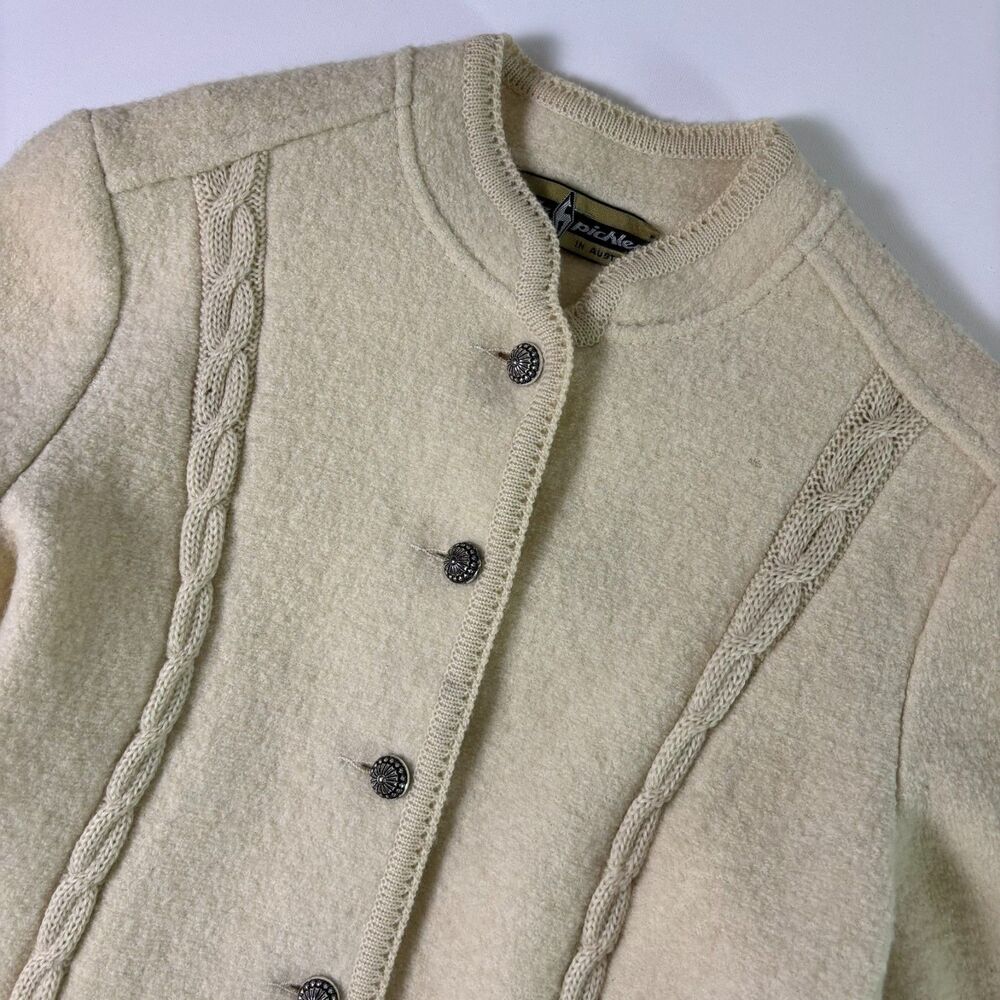 Vintage Kitz-Pichler Boiled Wool Cardigan Jacket Womens Small Cream Button Front